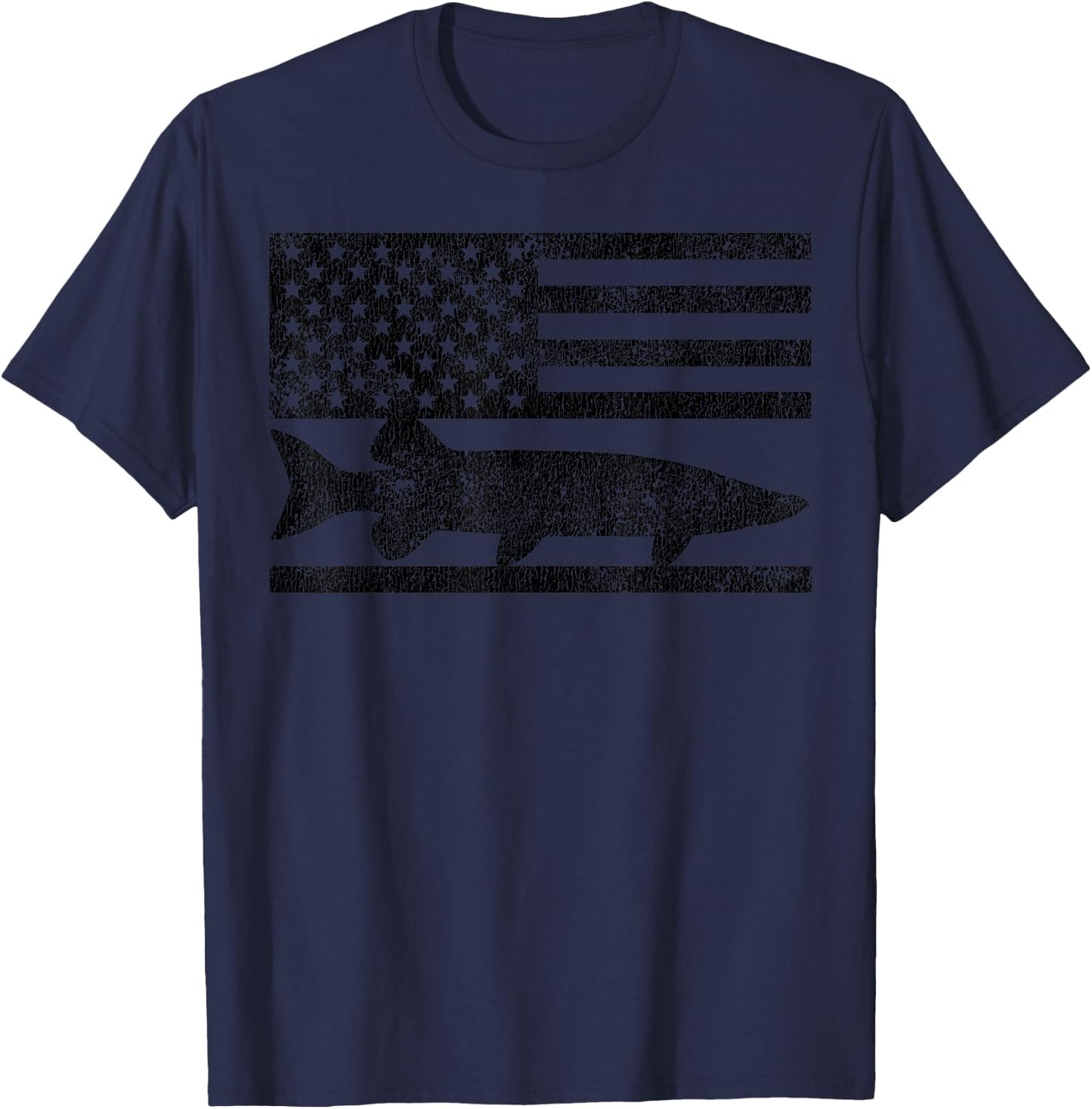 Musky Fishing - Muskie Fisherman American Flag Gift T-Shirt - T-Shirt | Navy