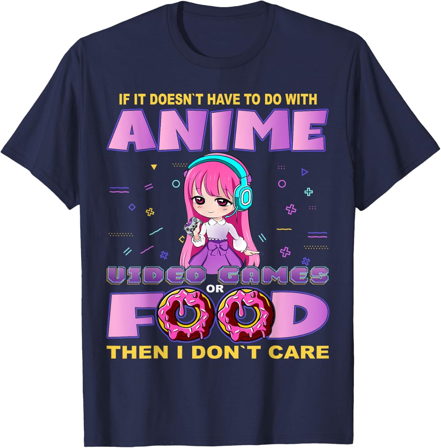 Funny Anime and Video Games Food Chibi Gaming Donut T-Shirt - T-Shirt | Navy