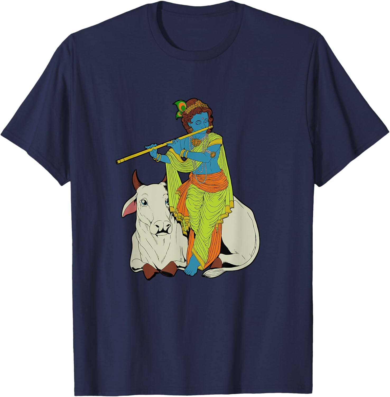 Hindu god - the blue flute player Krishna T-Shirt - T-Shirt | Navy