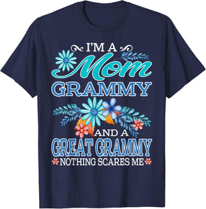 I'm A Mom Grammy And A Great Grammy Nothing Scares Me T-Shirt - T-Shirt | Navy