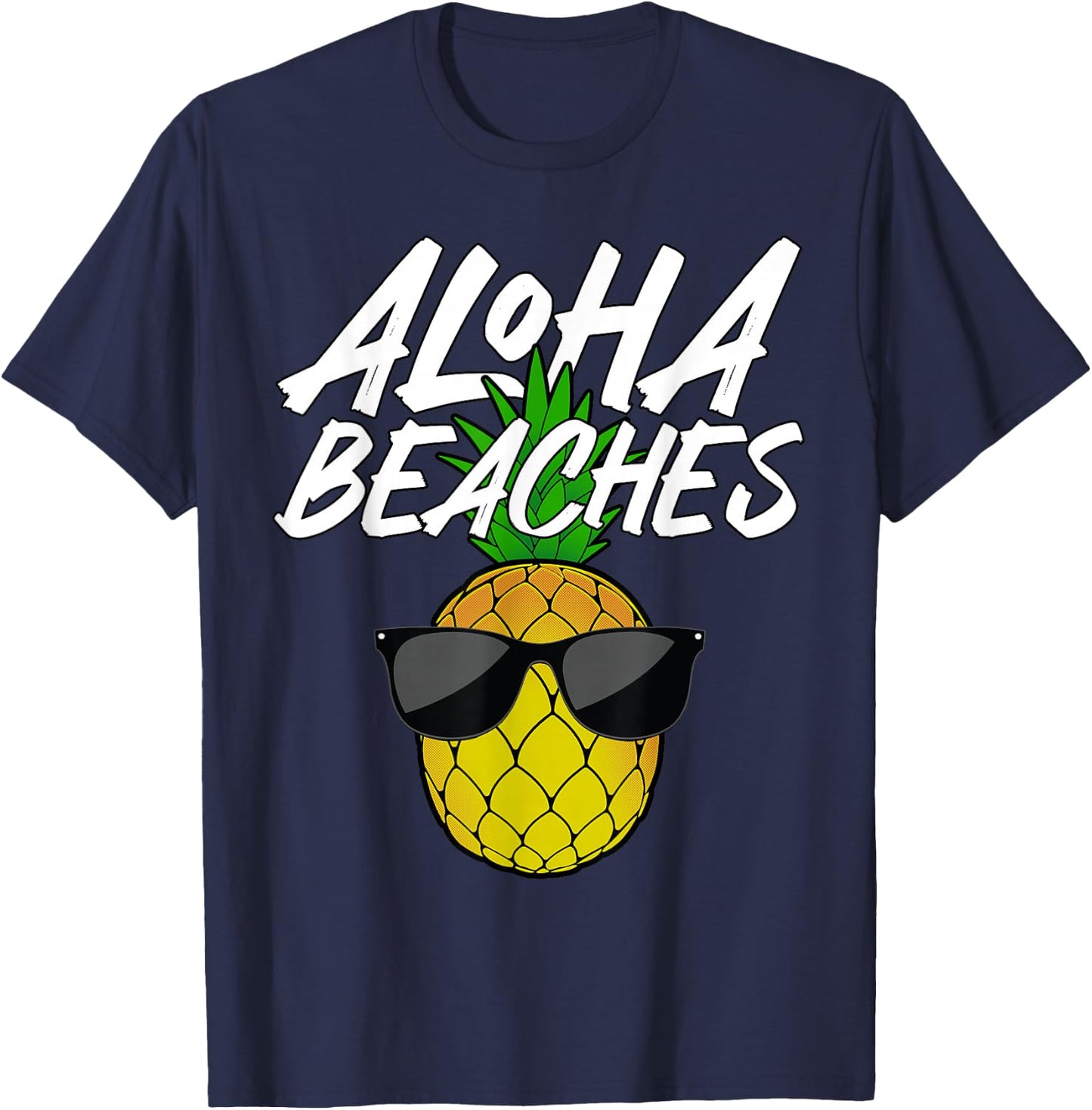 Funny Aloha Beaches Designs Women Pineapple Hawaiian T-Shirt - T-Shirt | Navy