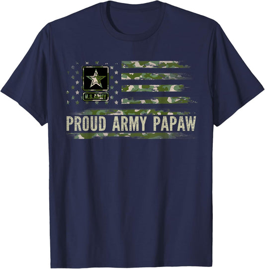 Vintage Proud Army Papaw Camo American Flag Veteran Gift T-Shirt - T-Shirt | Navy