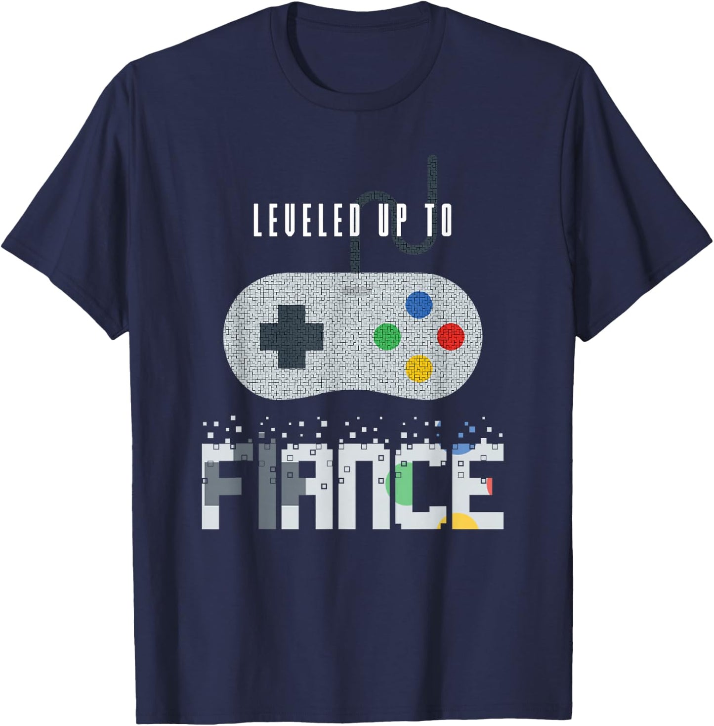 Leveled Up To Fiance Gift Engagement Player T-Shirt - T-Shirt | Navy