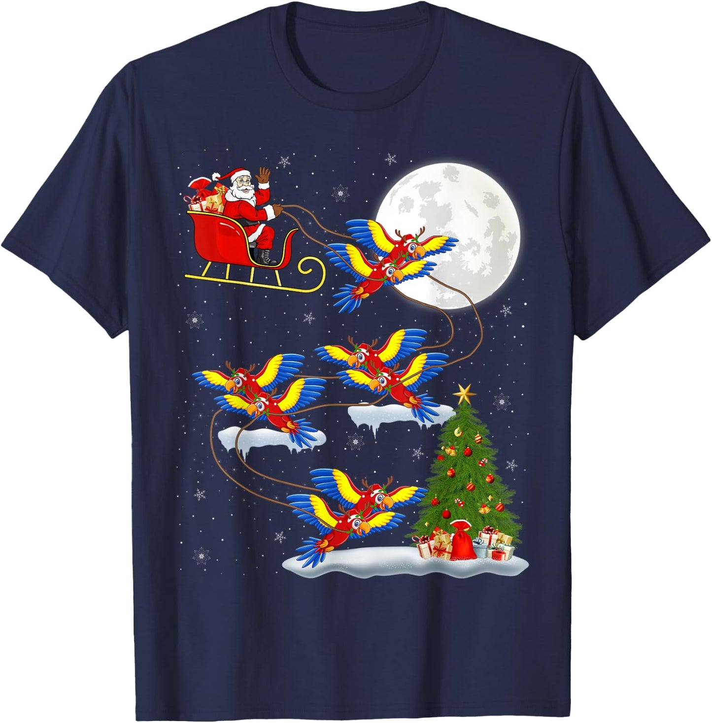 Funny Xmas Lighting Tree Santa Riding Macaw Christmas T-Shirt - T-Shirt | Navy