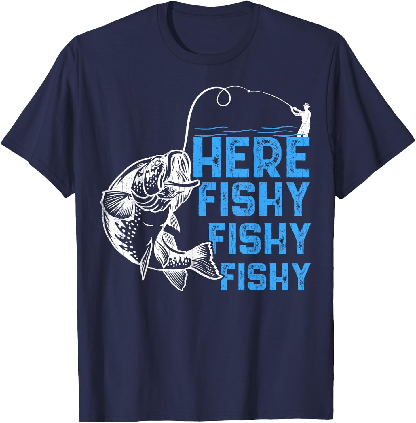 Here Fishy Funny Fishkeeping Aquarist Aquarium Graphic T-Shirt - T-Shirt | Navy