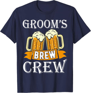 Groom's Brew Beer Crew Party Wedding Drinking Team Funny T-Shirt - T-Shirt | Navy