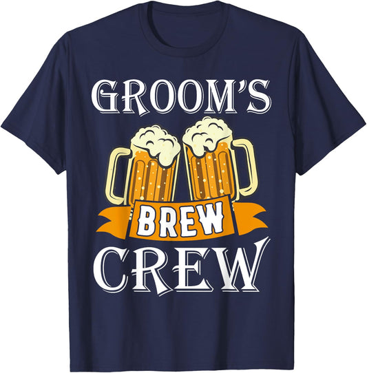 Groom's Brew Beer Crew Party Wedding Drinking Team Funny T-Shirt - T-Shirt | Navy