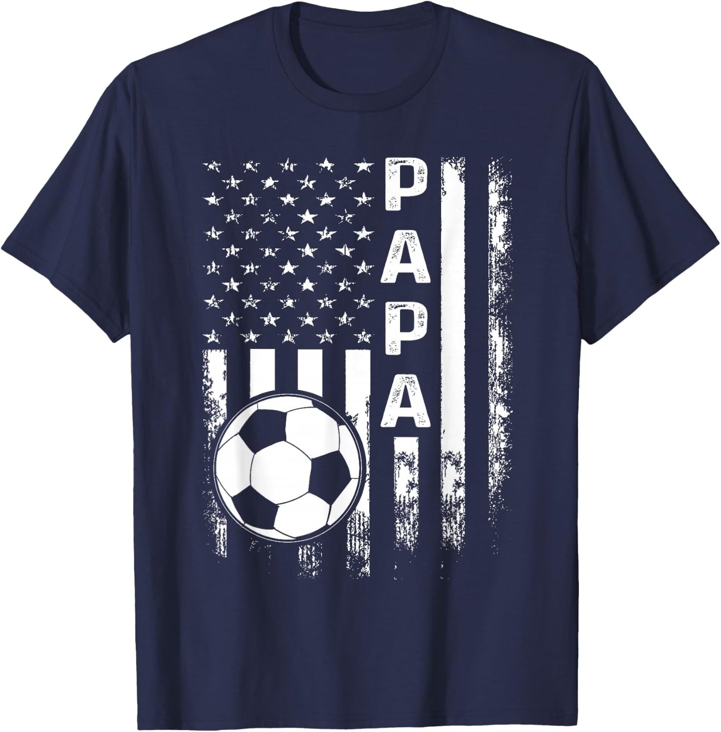 Soccer Papa American Flag Vintage Christmas Xmas T-Shirt - T-Shirt | Navy