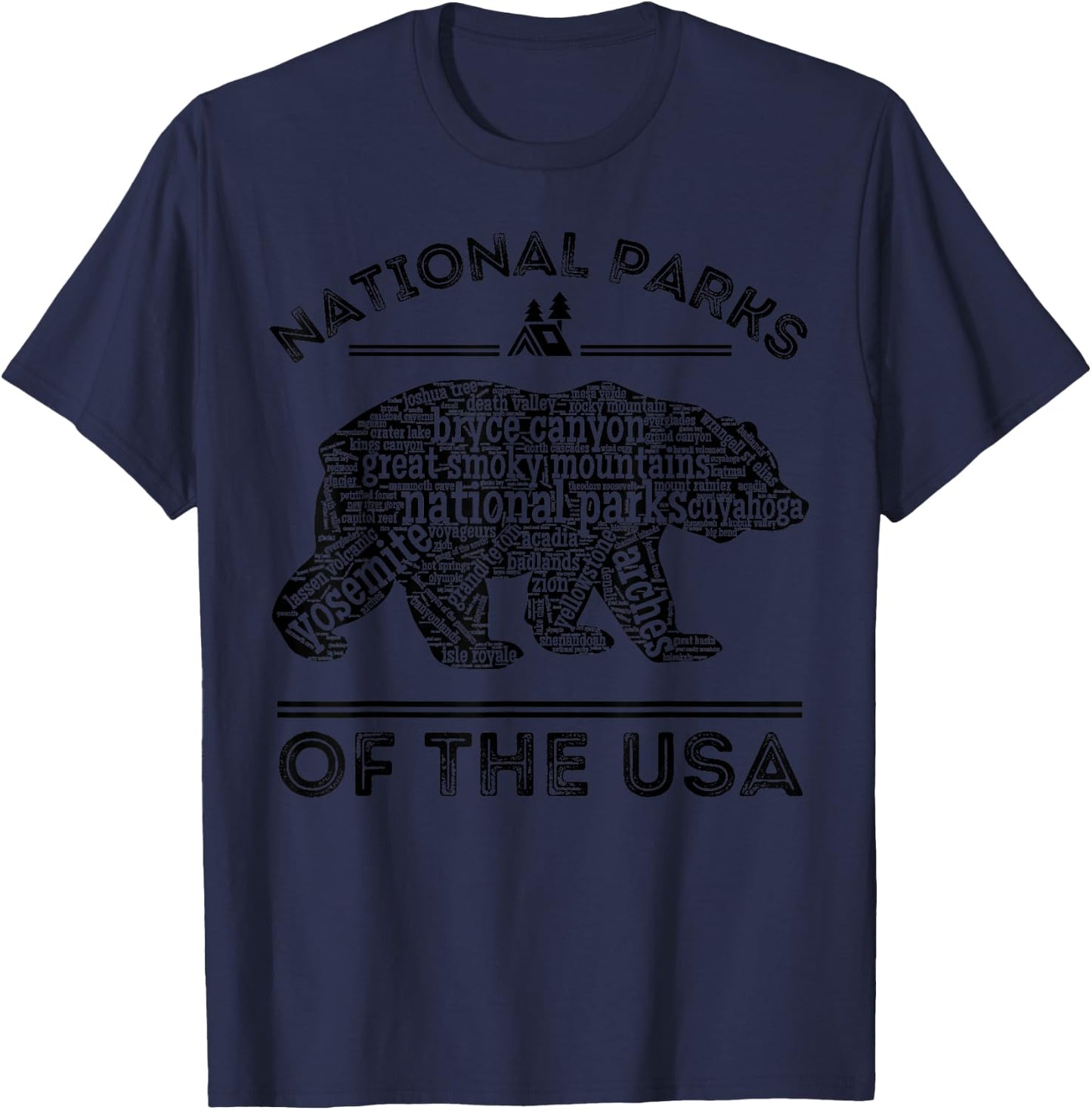 National Parks Bear Hiking Travel Camping Outdoors Retro USA Small T-Shirt - T-Shirt | Navy