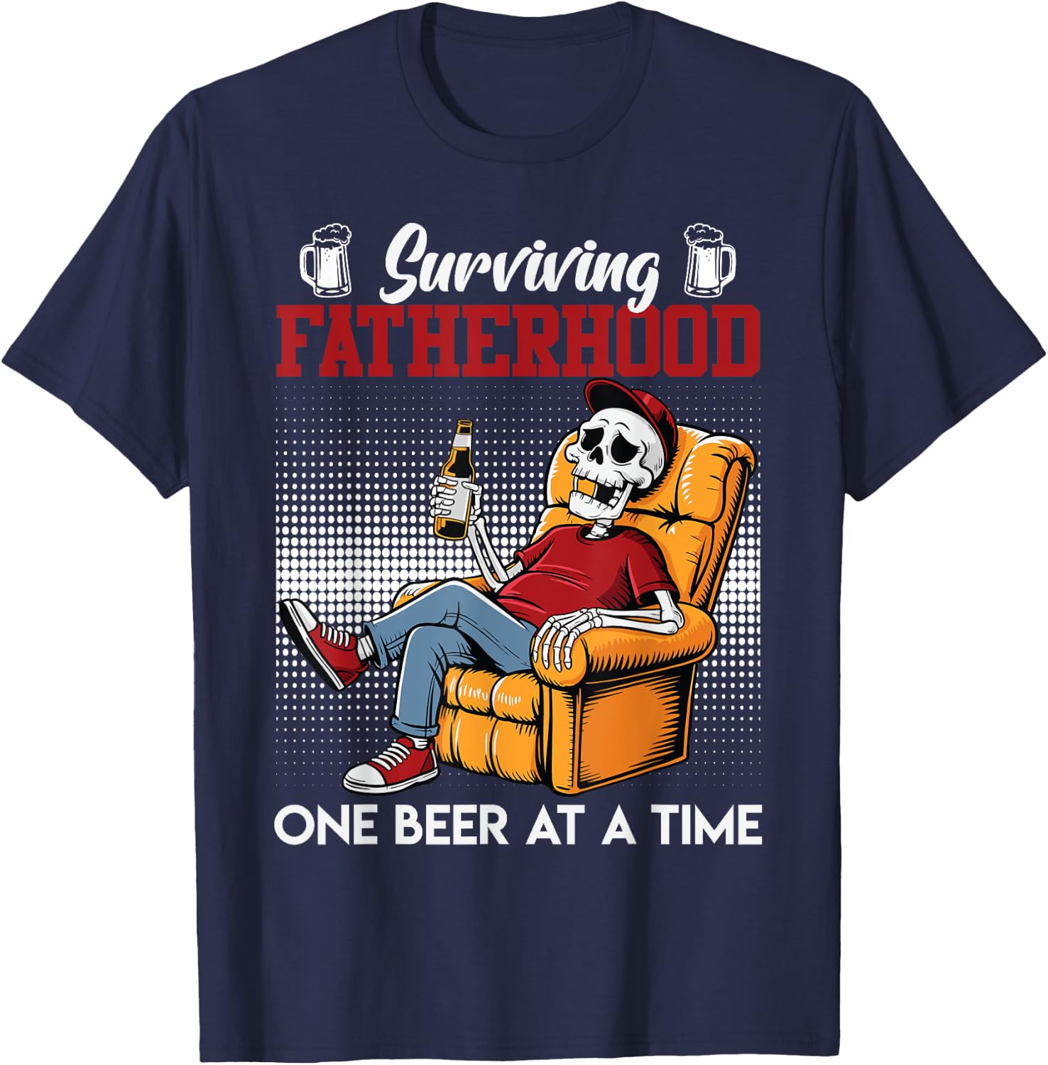 Fatherhood SURVIVING FATHERHOOD ONE BEER A TIME Dads T-Shirt - T-Shirt | Navy