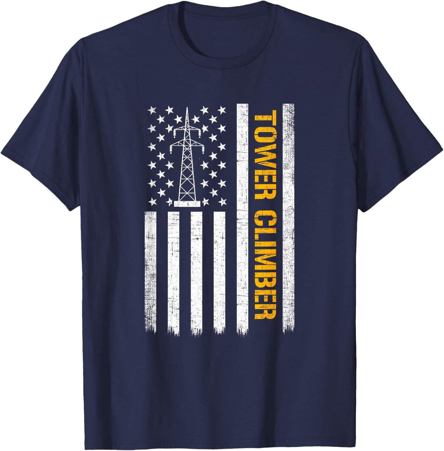Tower Climber American Flag, Tower Climber T-Shirt - T-Shirt | Navy