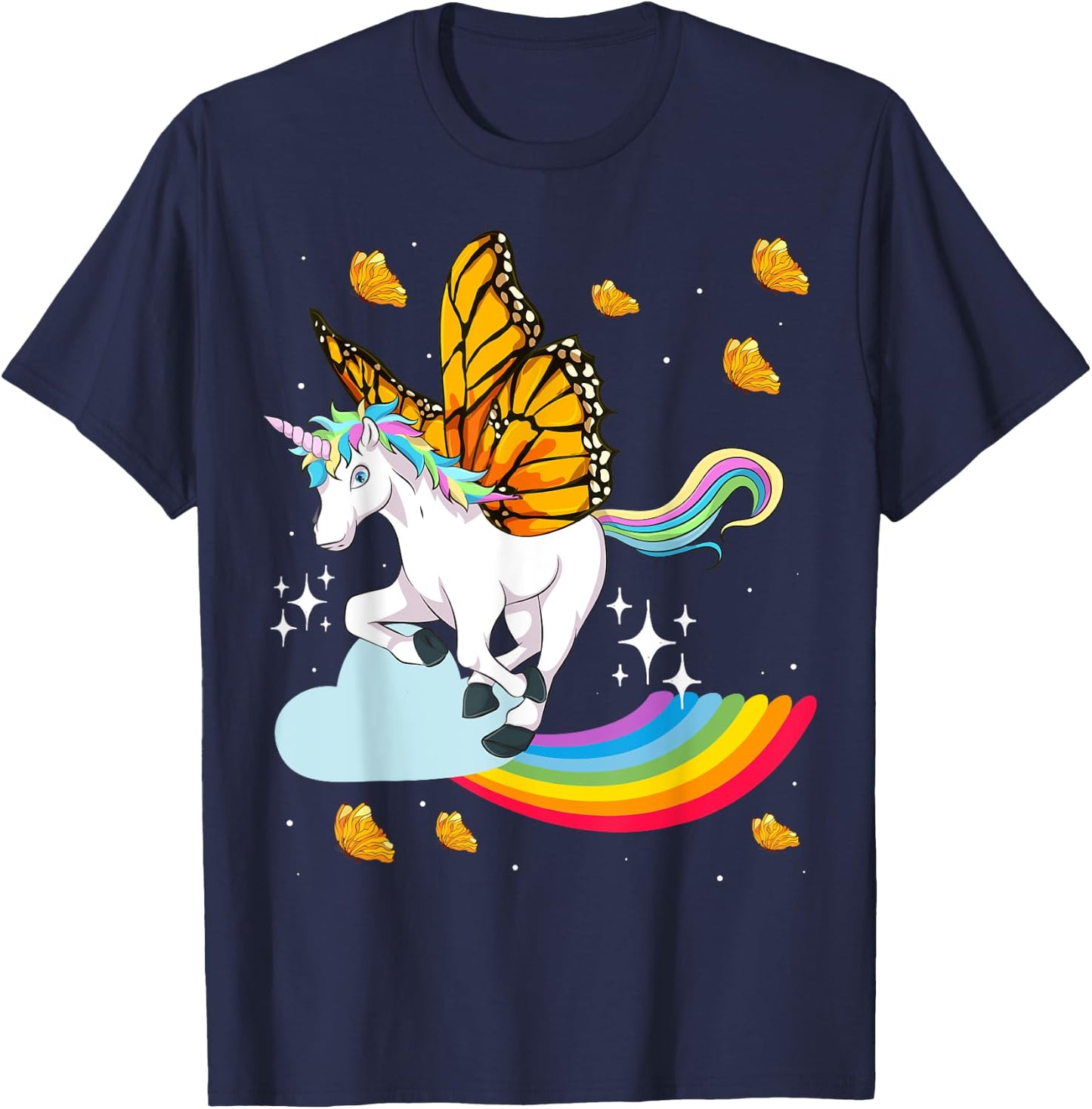 Fantasy Butterfly Animal Rainbow Magical Creature Unicorn T-Shirt - T-Shirt | Navy