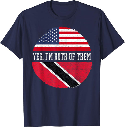Half American Half Trinbagonian USA Flag Trinidad and Tobago T-Shirt - T-Shirt | Navy