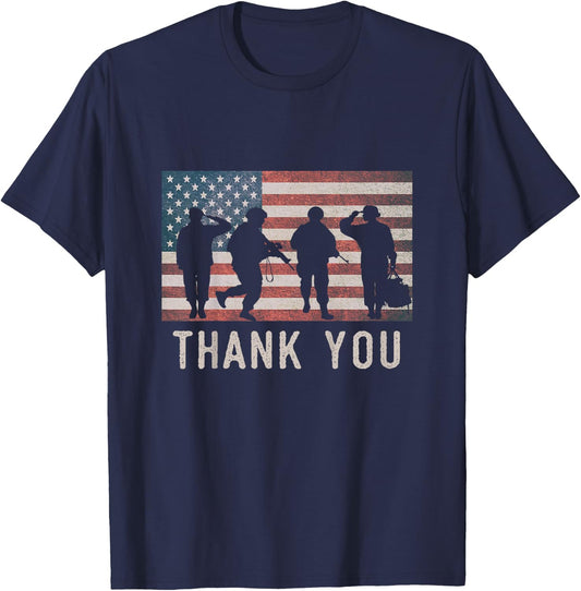 Thank You Veterans - American Flag & Military Silhouette kid T-Shirt - T-Shirt | Navy