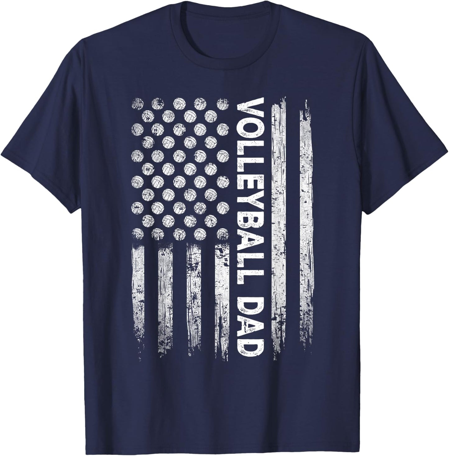 Vintage Volleyball Dad USA Flag Retro Fathers Day Daddy Papa T-Shirt - T-Shirt | Navy