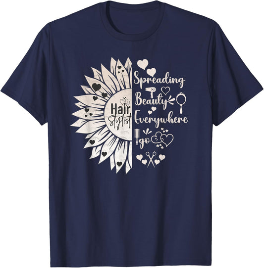 Hair Stylist Sunflower Hairdresser Hairstylist Men Women T-Shirt - T-Shirt | Navy