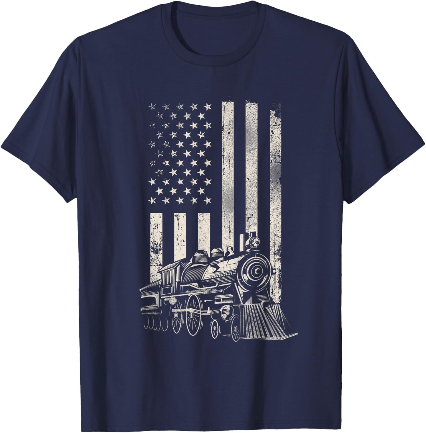 Steam Train Driver Trainspotting Locomotive American Flag T-Shirt - T-Shirt | Navy