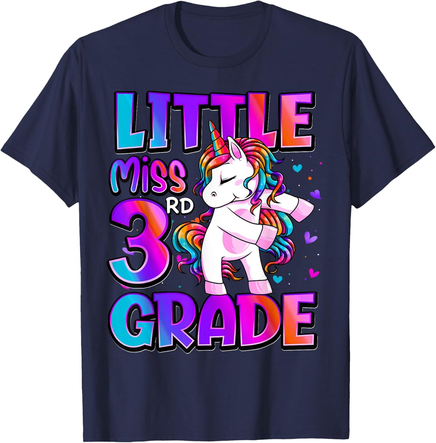 Little Miss 3rd Grade Unicorn Back To School 3rd Grade Girls T-Shirt - T-Shirt | Navy