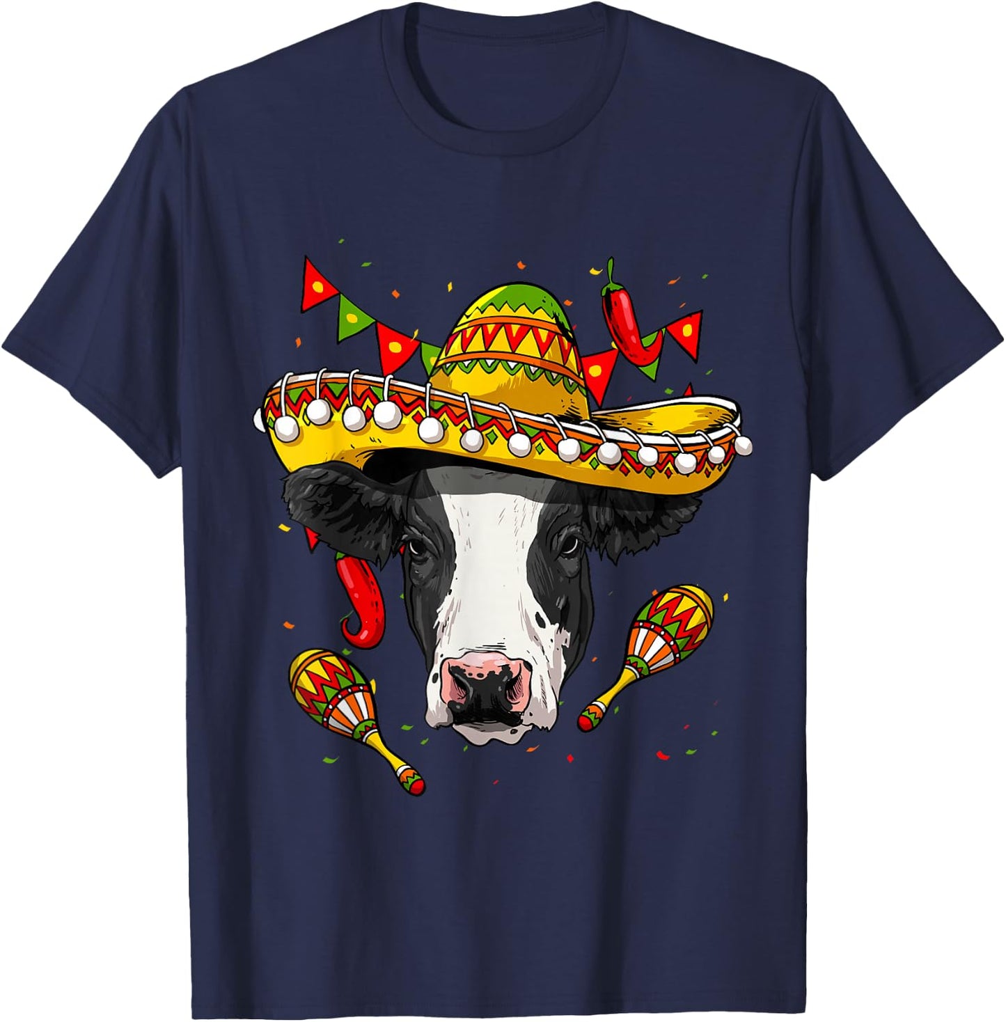Cinco de Mayo Cow Mexican Lover Sombrero Cow T-Shirt - T-Shirt | Navy