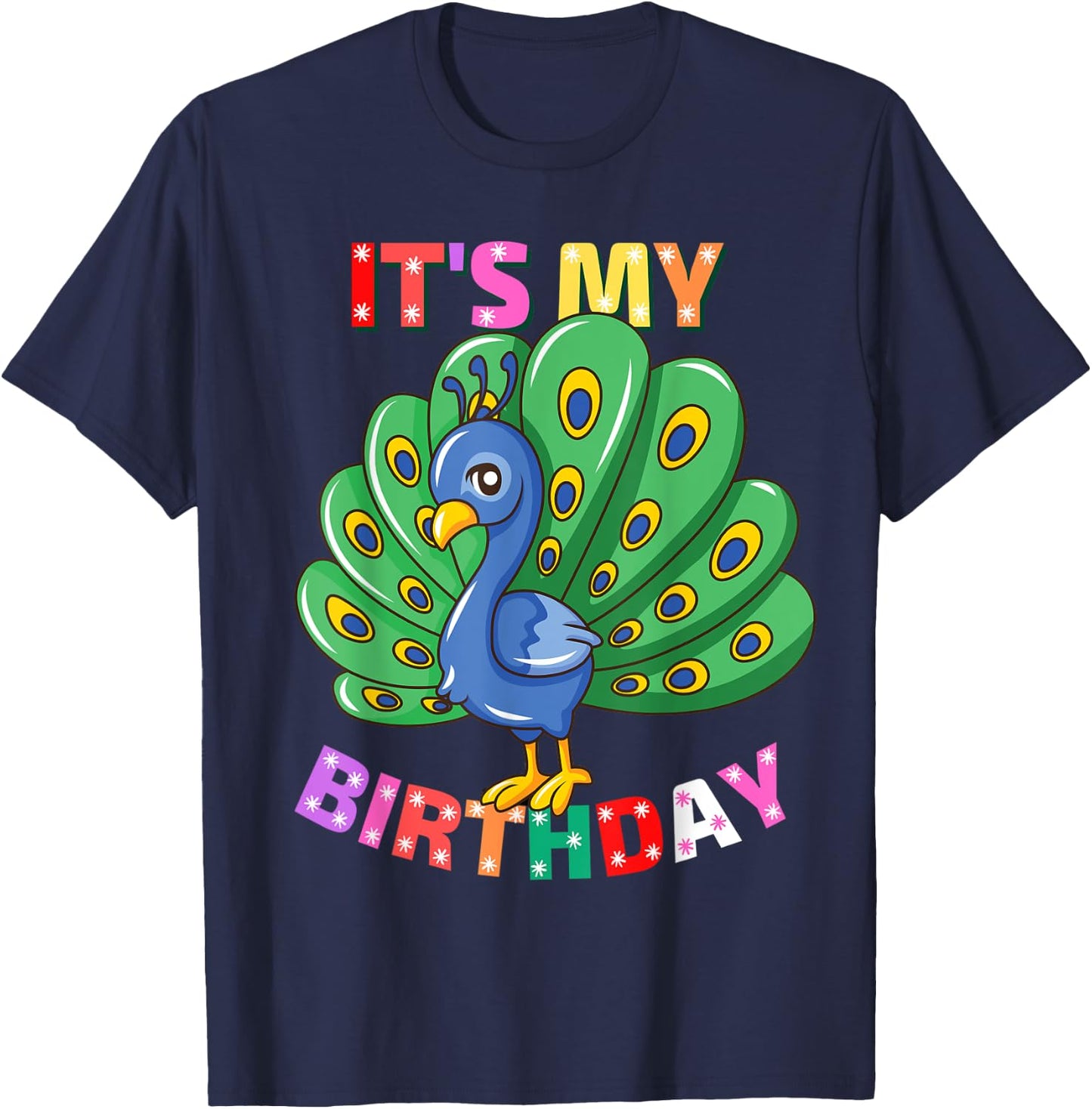 It's My Birthday Peacock Girls Birthday Peacock T-Shirt - T-Shirt | Navy