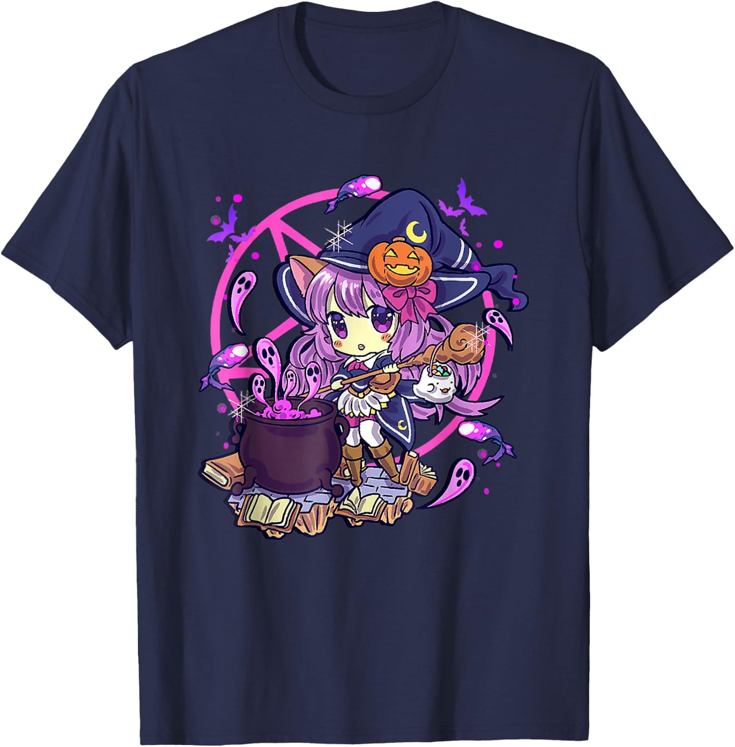 Cute Kawaii Chibi Anime Halloween Witch Kids Teen Girl T-Shirt - T-Shirt | Navy