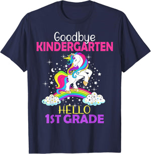 Goodbye Kindergarten Hello 1st grade Unicorn Girls 2023 Grad T-Shirt - T-Shirt | Navy