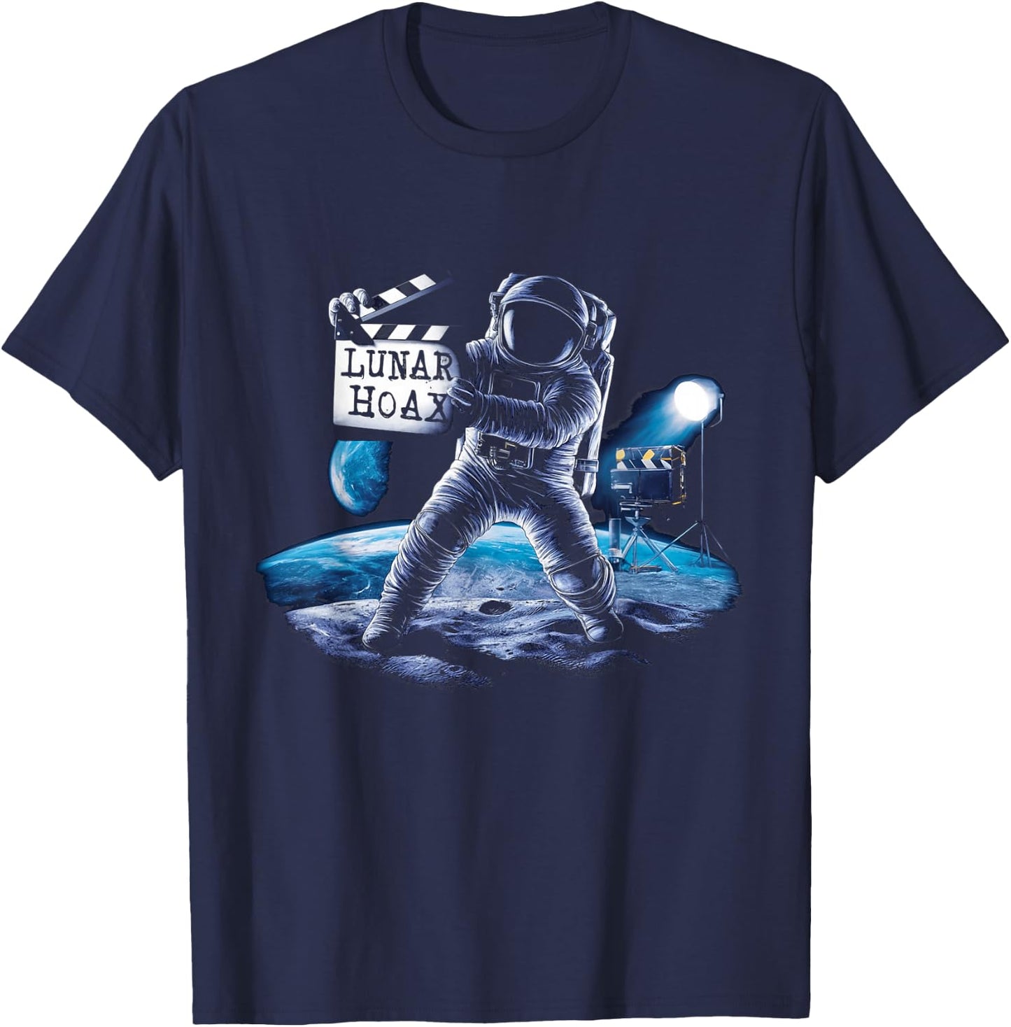 Astronaut Lunar Hoax Moon Landing Conspiracy Theory T-Shirt - T-Shirt | Navy