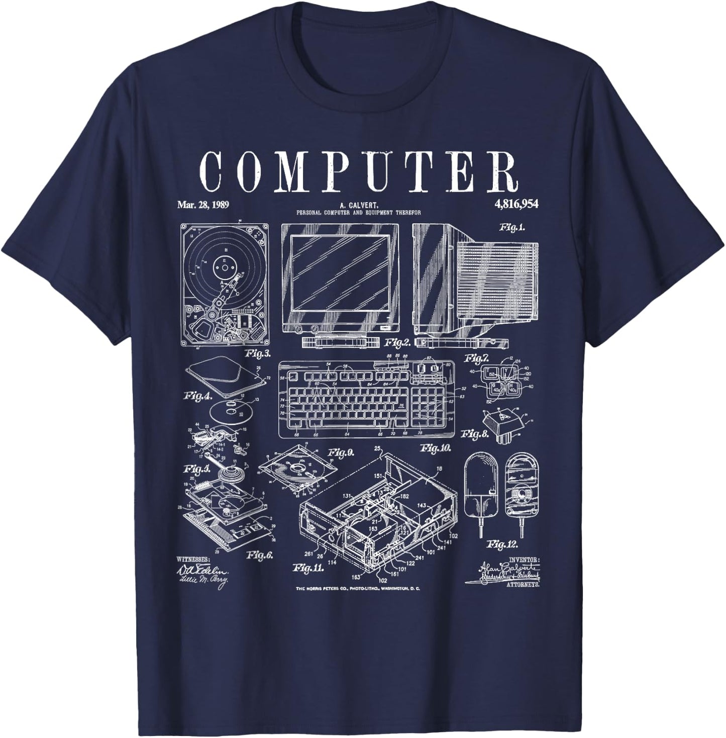 Computer Gamer Geek Vintage IT PC Hardware Patent Print T-Shirt - T-Shirt | Navy
