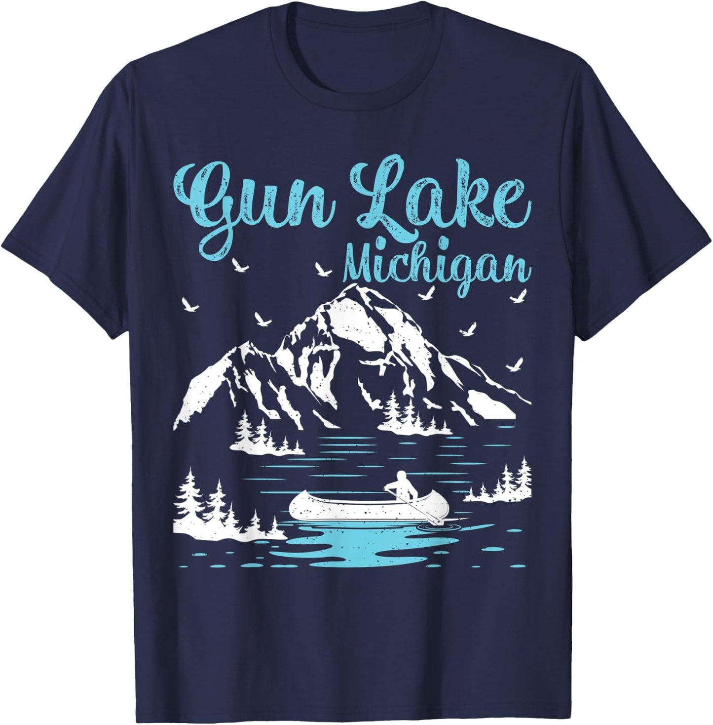 Summer Vacation Retro Michigan Gun Lake Men Women T-Shirt - T-Shirt | Navy