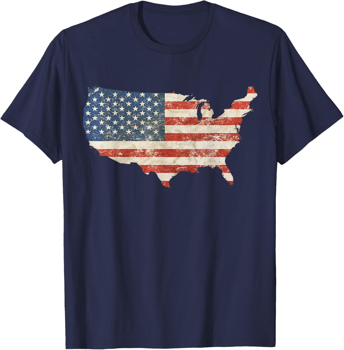 US Map Shaped Grunge Vintage Faded American Flag Kids Men T-Shirt - T-Shirt | Navy