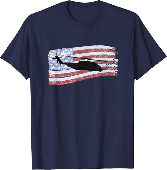 MH-53 Pave Low Helicopter Distressed US Flag T-Shirt - T-Shirt | Navy