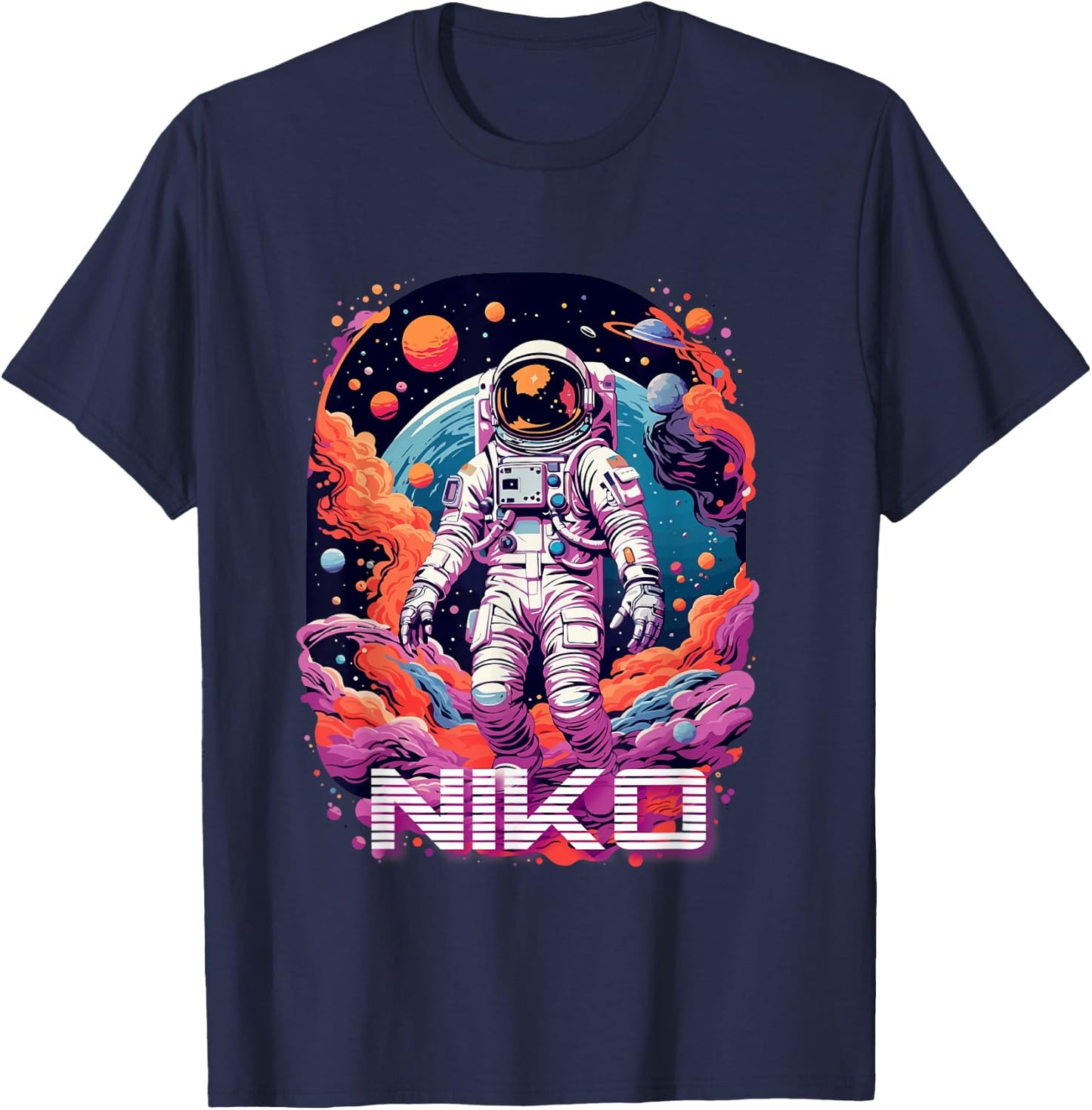 NIKO - Cute Boy Name with cool Astronaut T-Shirt - T-Shirt | Navy