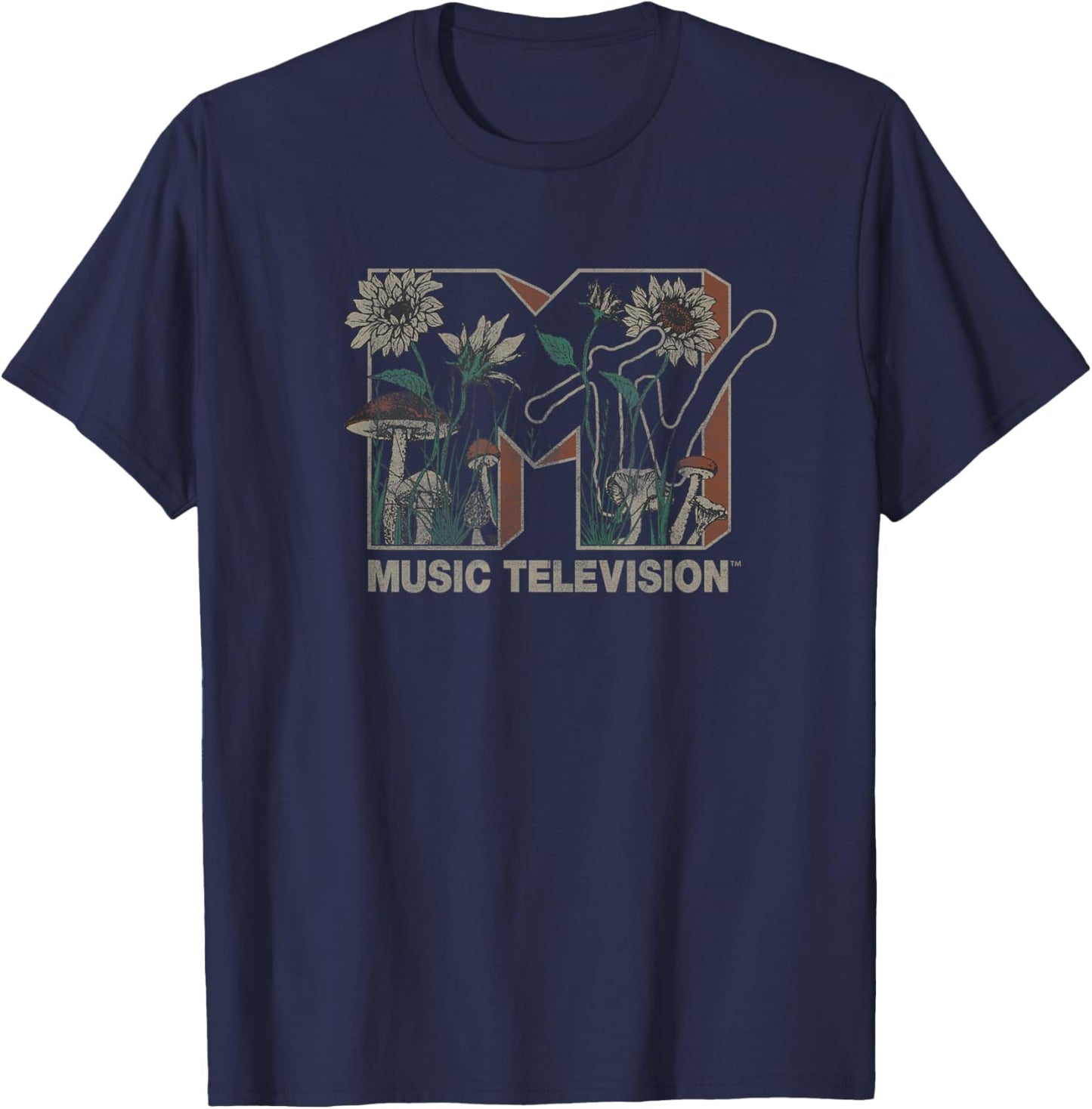 MTV Music Television Wild Flower Mushrooms MTV Logo T-Shirt - T-Shirt | Navy