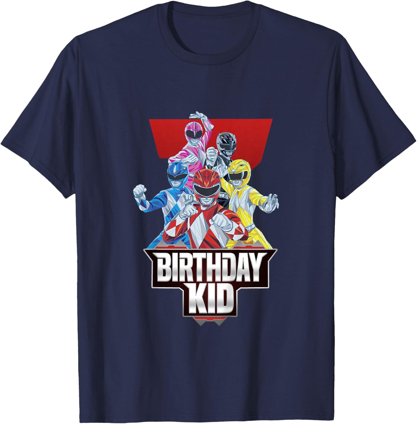Power Rangers Birthday Kid Mighty Morphin' Group Shot Youth T-Shirt - T-Shirt | Navy