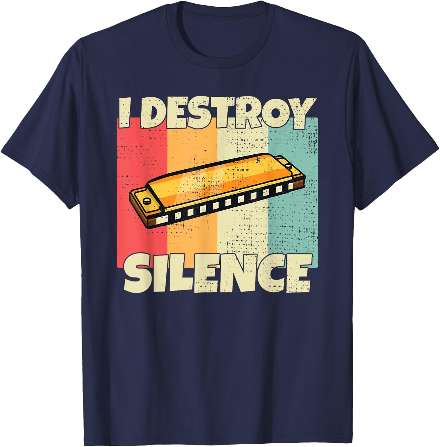Funny Harmonica instrument I Destroy Silence for Harmonica T-Shirt - T-Shirt | Navy