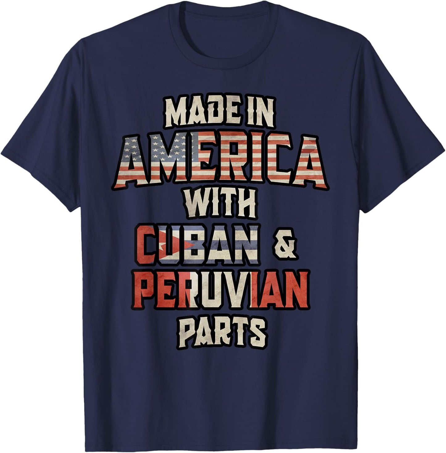 Cuban And Peruvian Made In America Mix DNA Heritage Vintage T-Shirt - T-Shirt | Navy