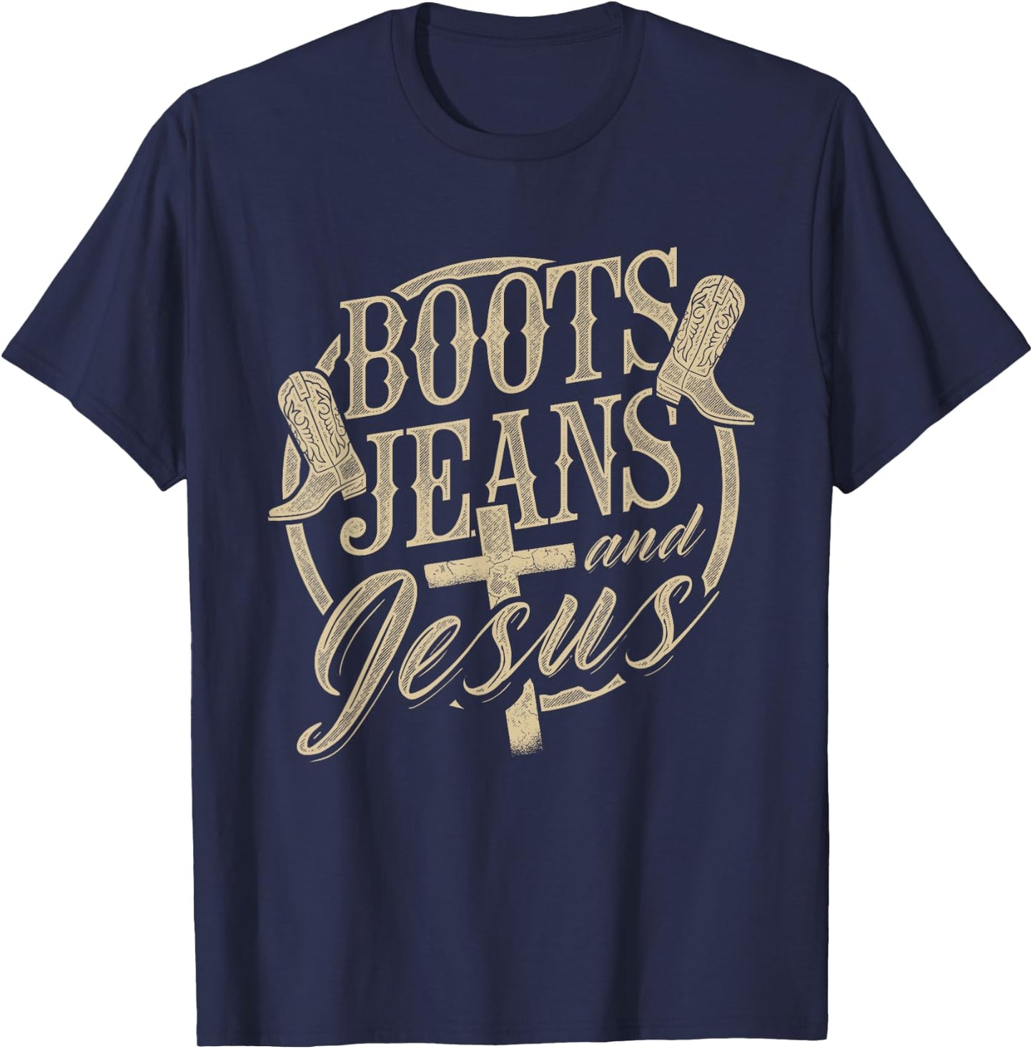 Boots Jeans And Jesus Equestrian Horse Lover Riding T-Shirt - T-Shirt | Navy