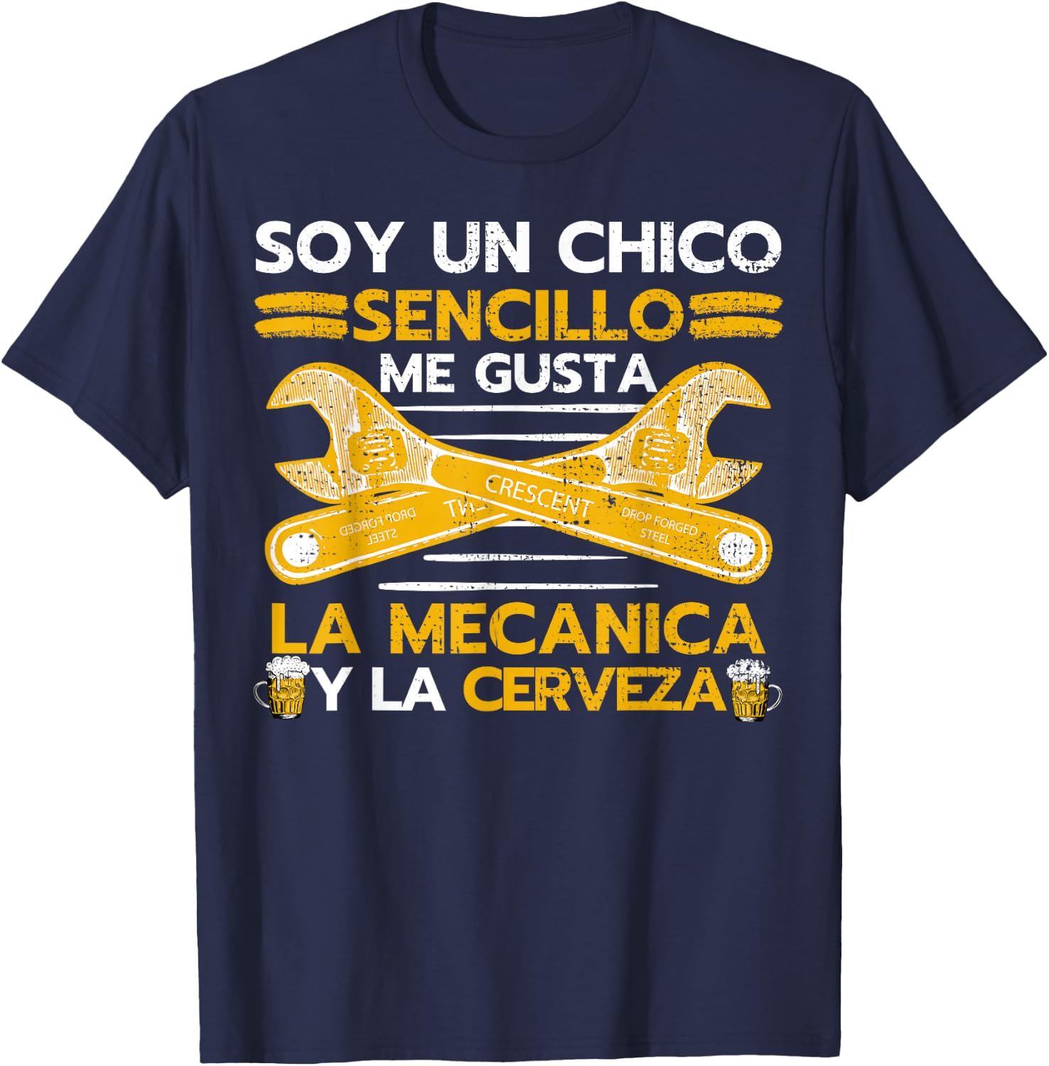 Mecánica y Cerveza, Chico Sencillo Mecanica Cerveza T-Shirt - T-Shirt | Navy