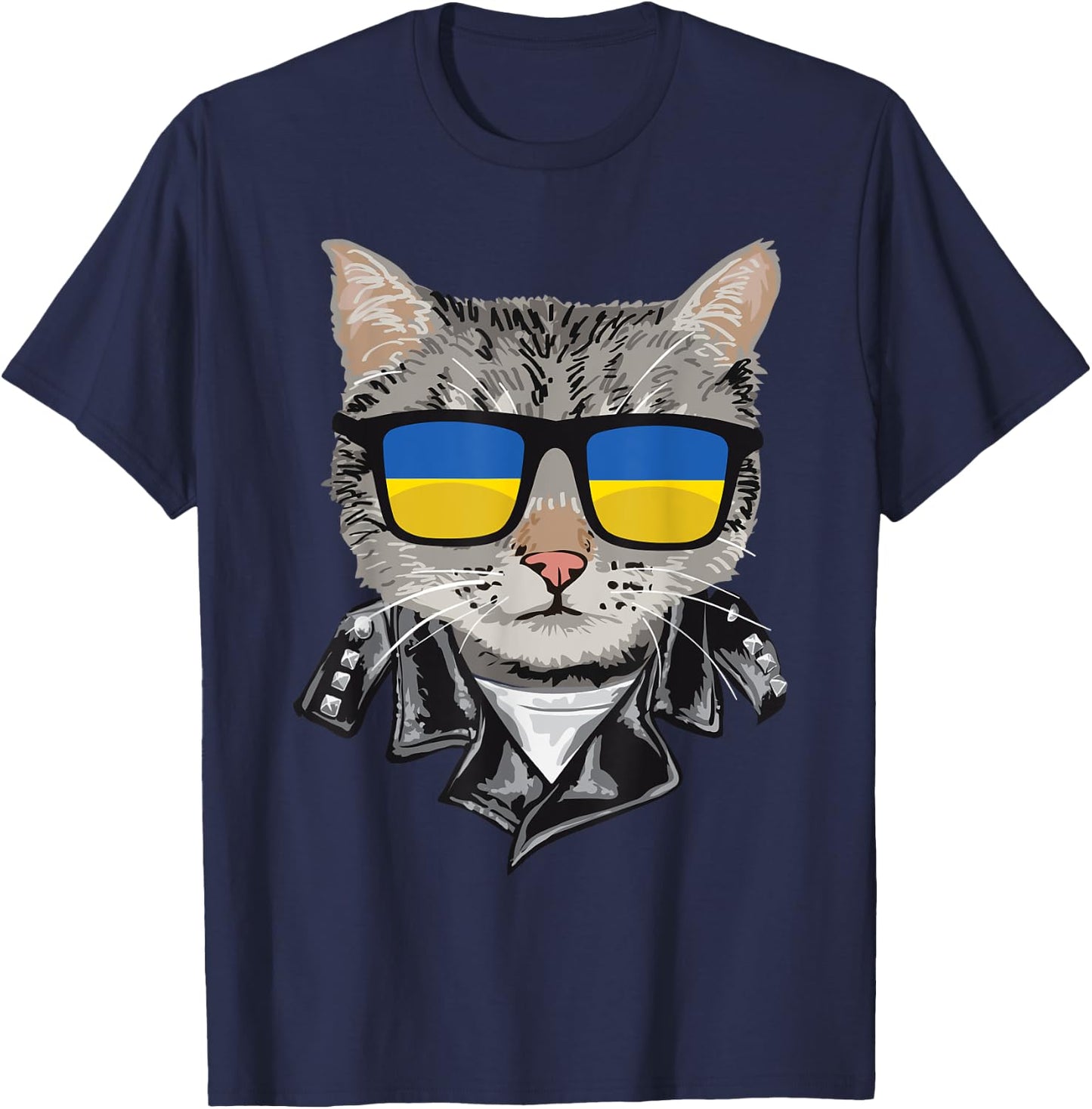 Cat Ukraine Flag Sunglasses - Cool Ukrainian Cat Women T-Shirt - T-Shirt | Navy