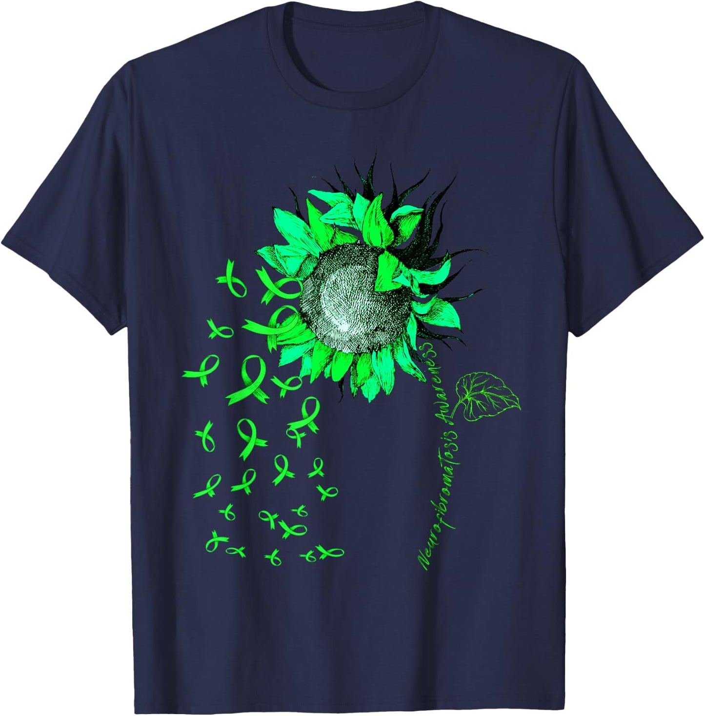 NEUROFIBROMATOSIS AWARENESS Sunflower Green Ribbon T-Shirt - T-Shirt | Navy