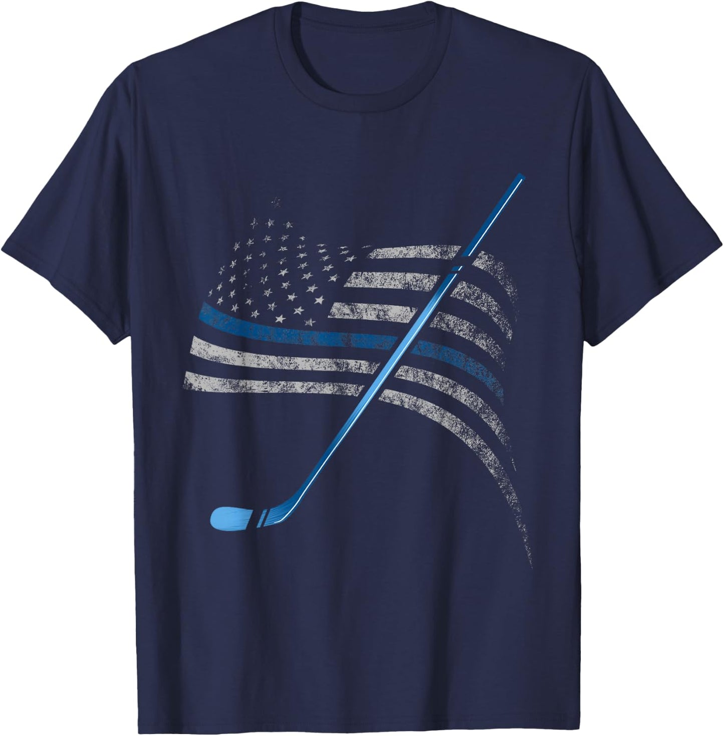 Blue Line USA American Flag Hockey Player Policemen T-Shirt - T-Shirt | Navy