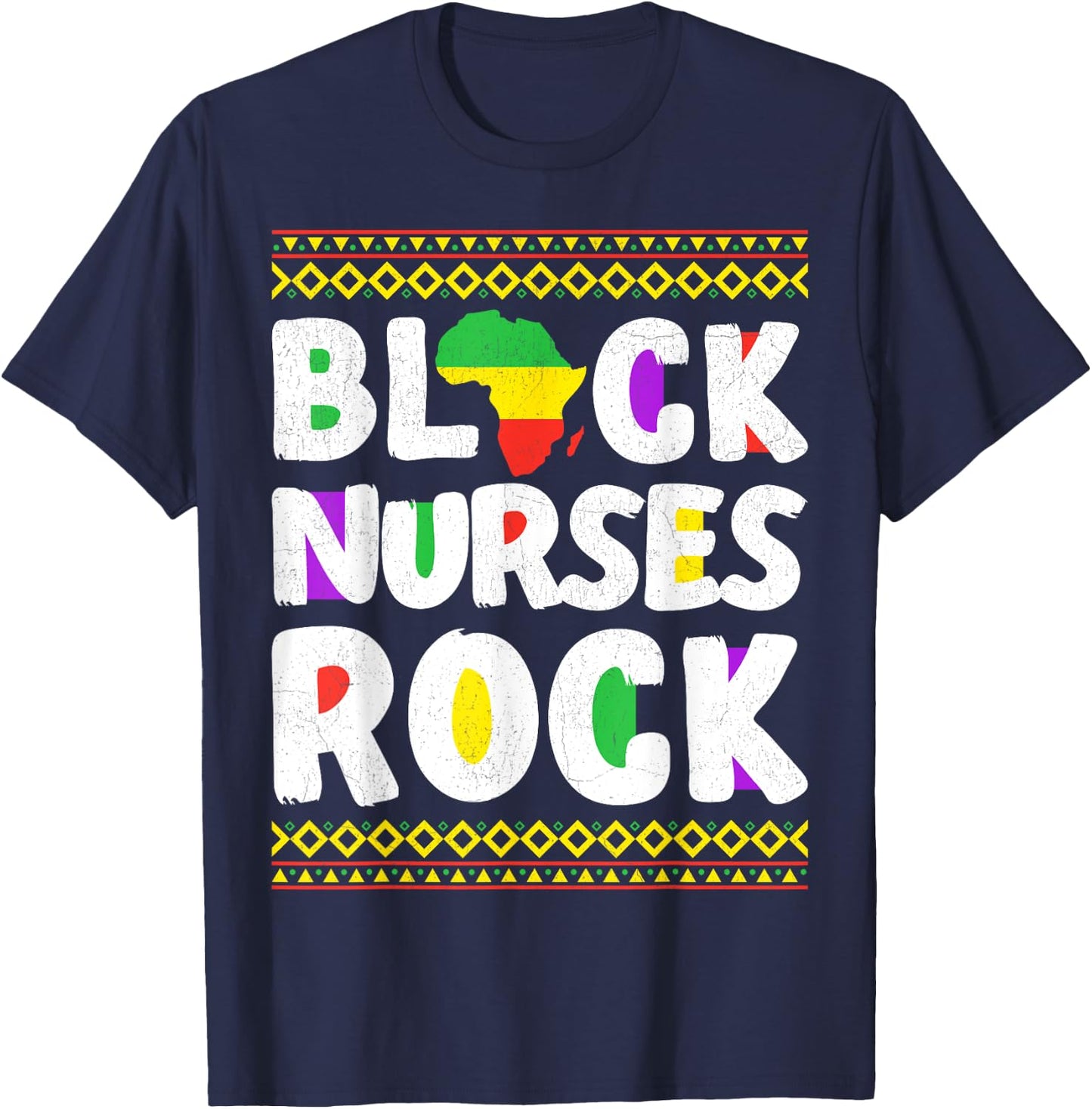 African American Black Nurse Rock Juneteenth T-Shirt - T-Shirt | Navy