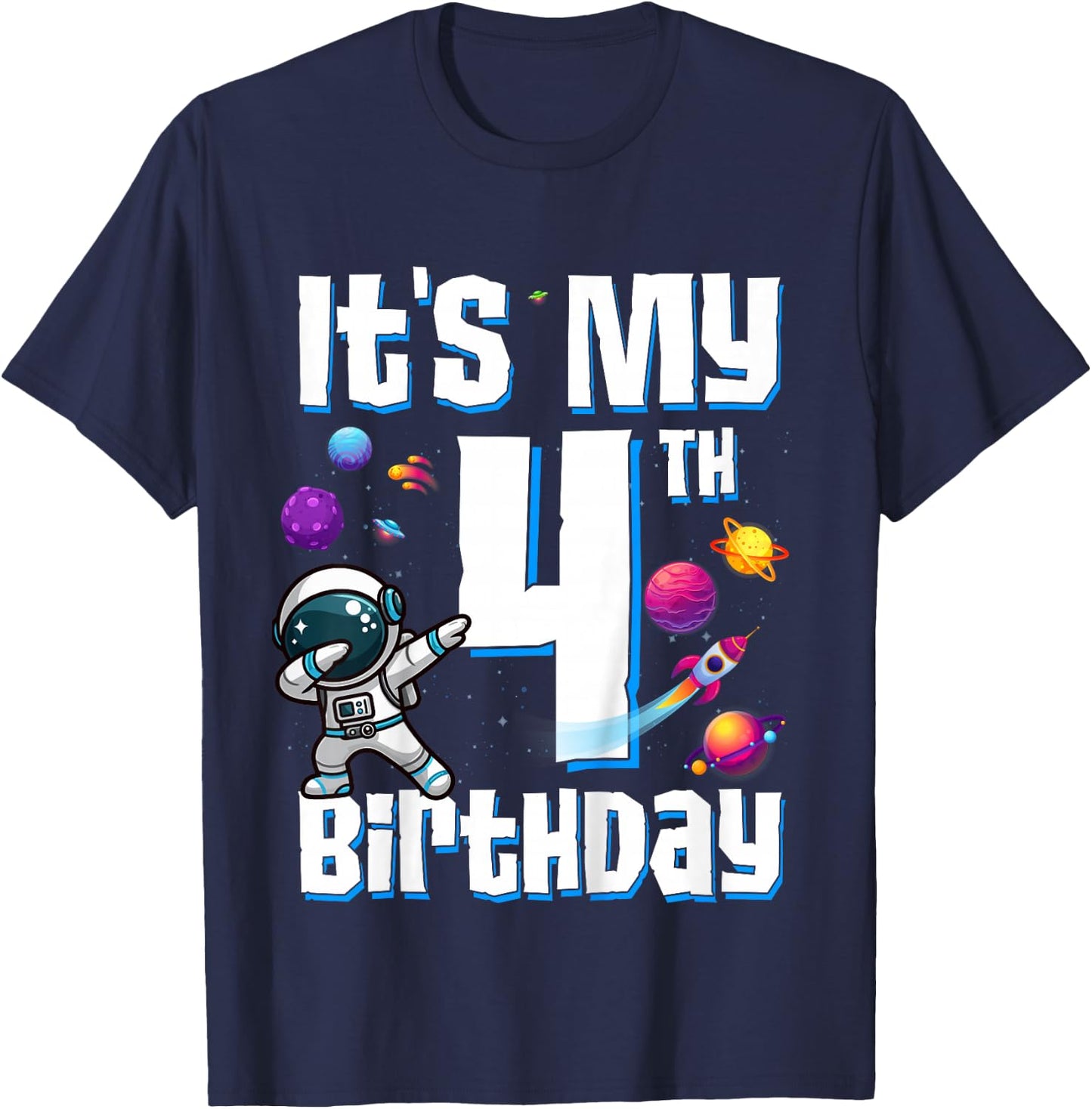 Kids It's My 4th Birthday Astronaut Space Planets Four Years Old T-Shirt - T-Shirt | Navy
