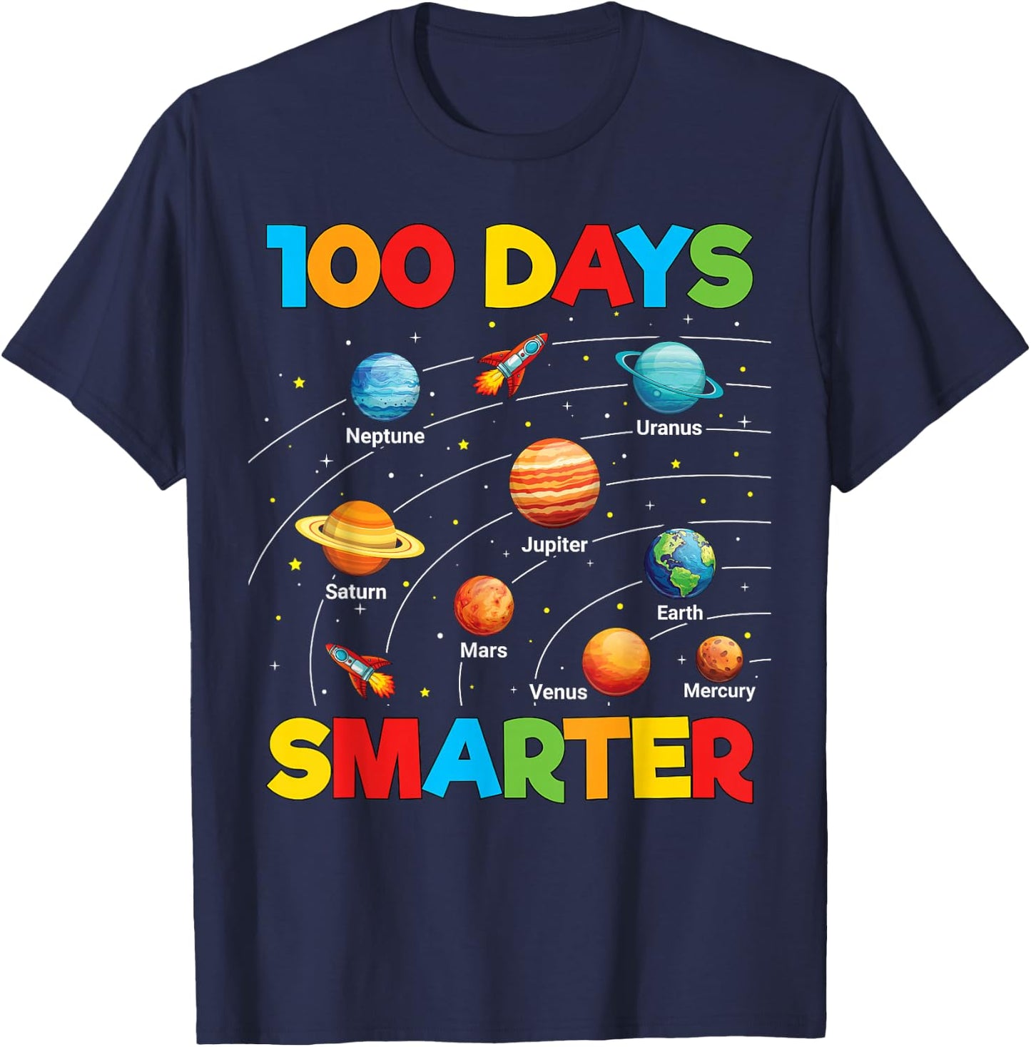 100 Days of School Shirt Astronaut Space 100 Days Smarter T-Shirt - T-Shirt | Navy