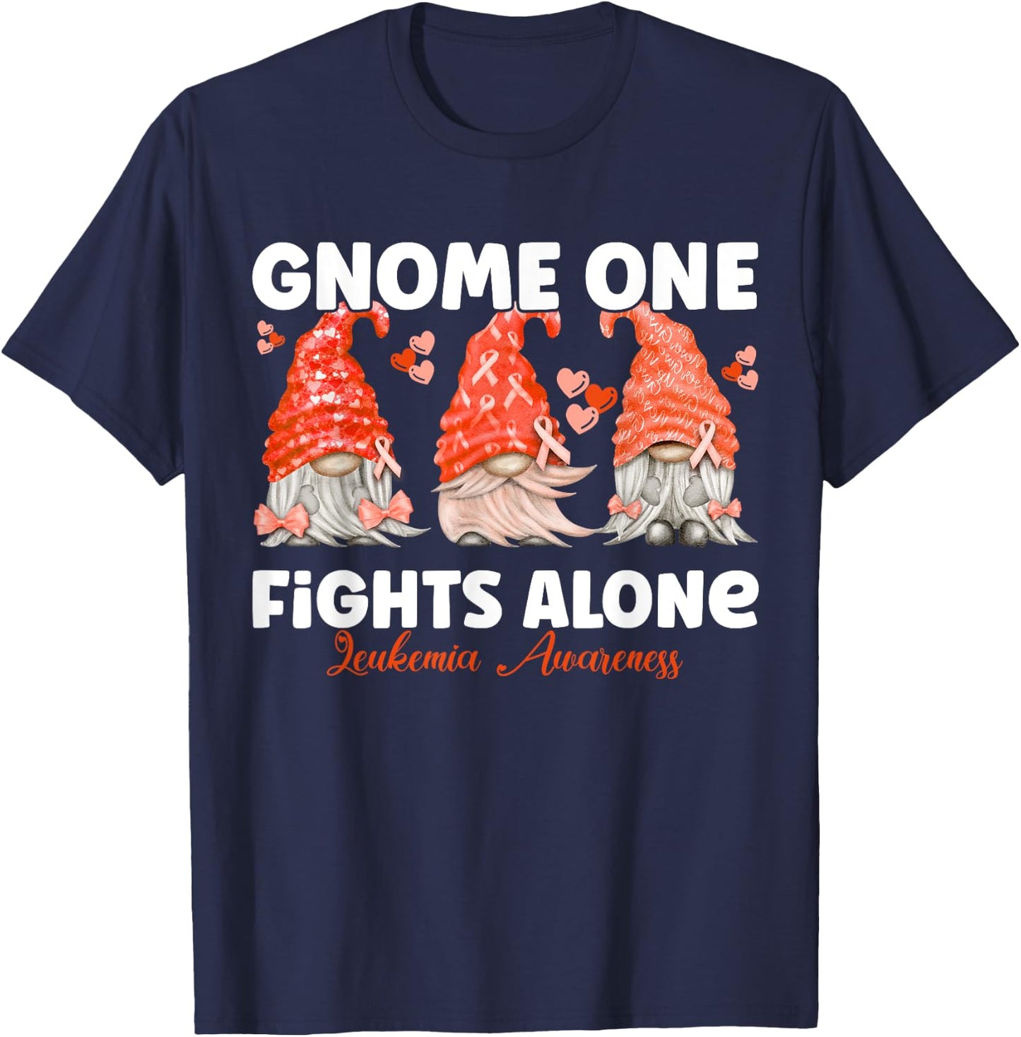 Gnome One Fights Alone Orange Leukemia Awareness T-Shirt - T-Shirt | Navy