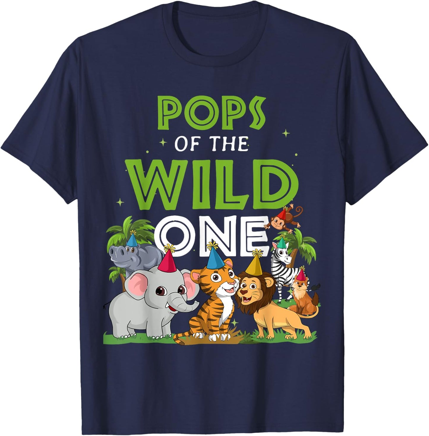 Pops of the Wild One Zoo Birthday Safari Jungle Animal T-Shirt - T-Shirt | Navy