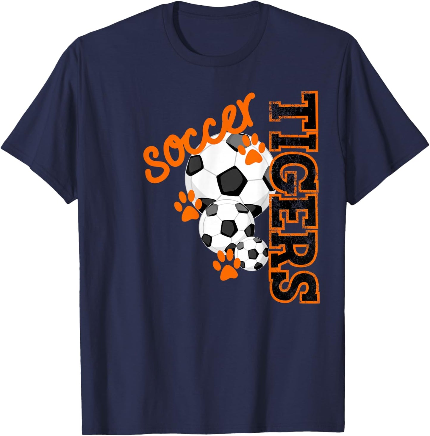 Tigers Soccer Ball Football Mascot Paw Prints T Shirt T-Shirt - T-Shirt | Navy