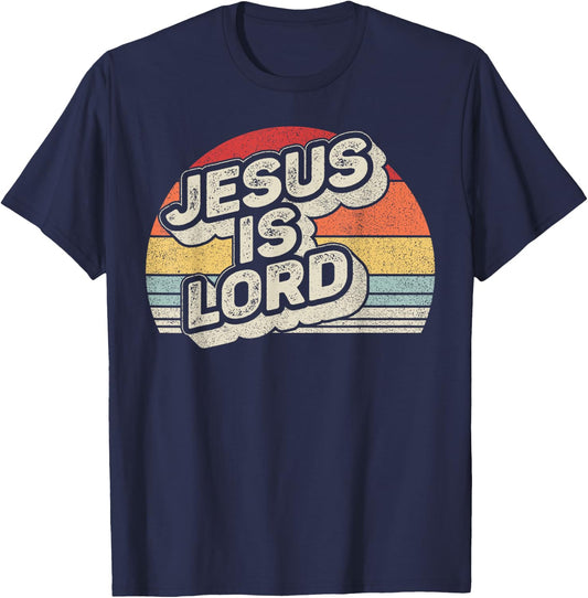 Retro Vintage Jesus Is Lord Christian Faith Christ T-Shirt - T-Shirt | Navy
