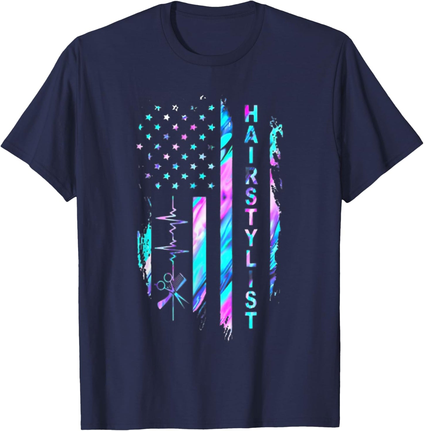 Hairstylist American Flag Hologram T-Shirt - T-Shirt | Navy