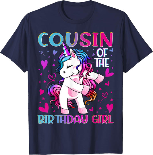 Cousin of the Birthday Girl Flossing Unicorn Cousin Gifts T-Shirt - T-Shirt | Navy